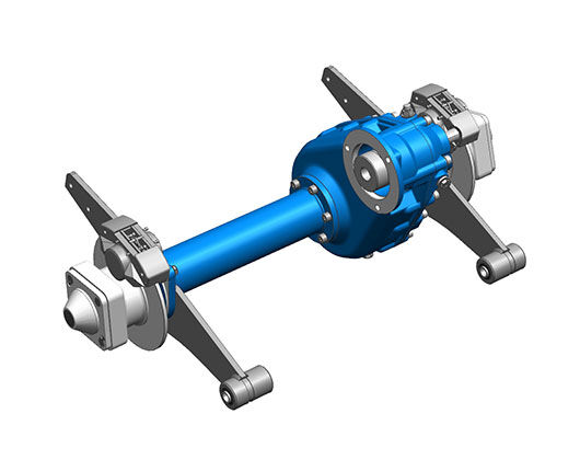 3-stufiges Stirnraddifferentialgetriebe mit parallel zur Achse versetzt angebautem E-Moto